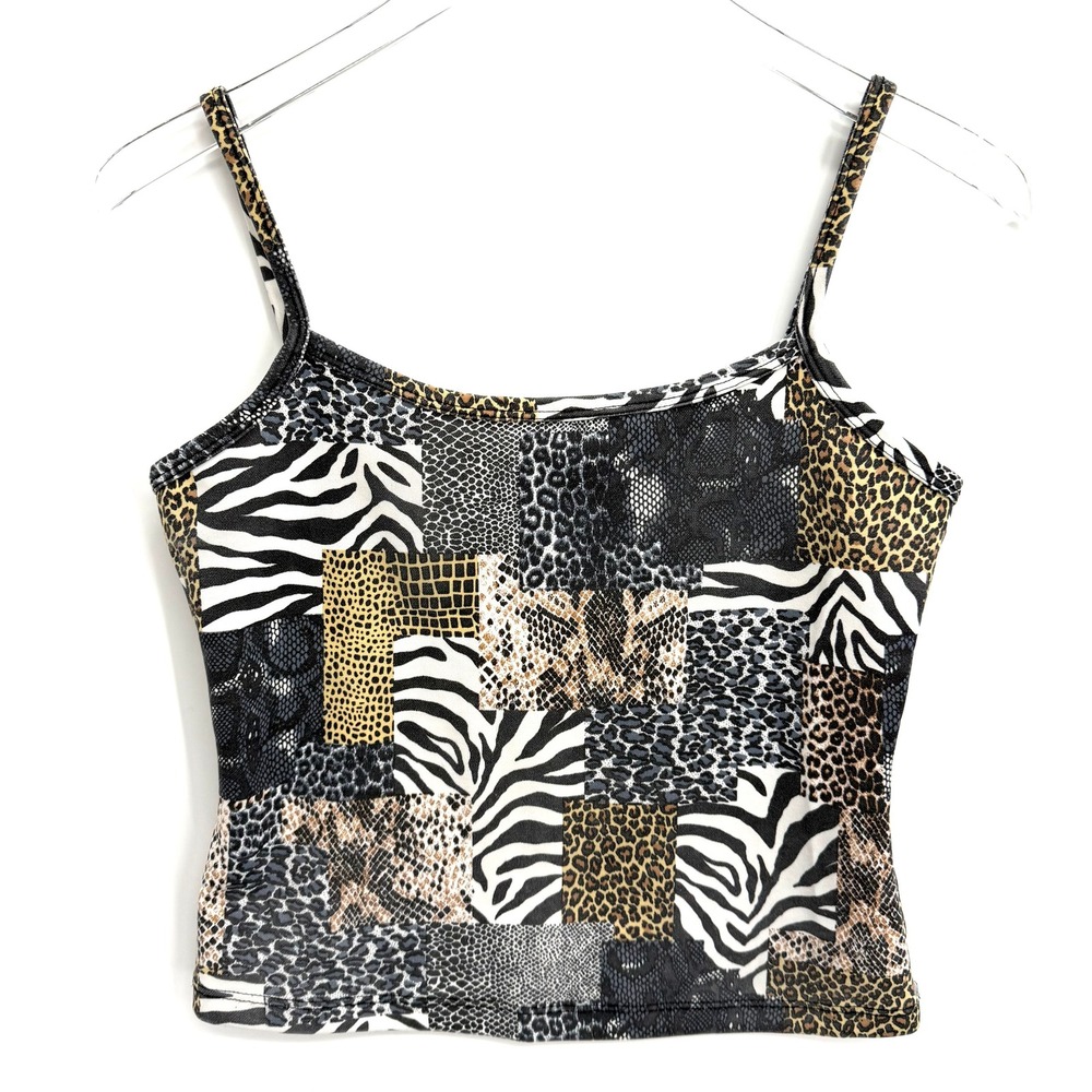 Y2K Diamonds USA Patchwork Baby Tank Top Size S Animal Print Cami Grunge Club